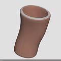 Brown Curved Hollow Tubular Fabric Object With White Rim And Stitched Surface