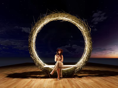 Circular Woven Illuminated Landscape Seat With Night Sky And Wooden Floor 3d model