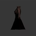 Vintage Women's Striped High Neck Dress With Button Details And Black Skirt