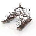 Decorative Wooden Building Featuring Curved Branch Structure And Intertwined Twig Top