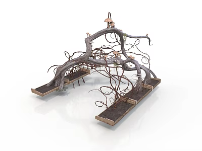 Decorative Wooden Building Featuring Curved Branch Structure And Intertwined Twig Top 3d model