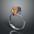 Silver Ring With Golden Crown Design And Red Gemstone Lifestyle Accessory