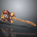 Upcycled Daily Life Items Vintage Guitar With Orange Brown Radio Knob Handmade Parts