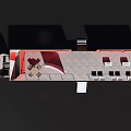 Utility Flatbed Truck With White Cab Red Cargo Container And Industrial Equipment