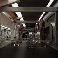 Modern Gym Interior With Weightlifting Equipment And Fitness Machines Metal Ceiling Structure And Black Flooring