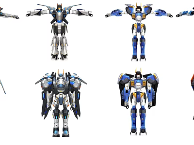 Electric Toys Transformable Robot Action Figures With Blue White Design And Multiple Poses 3d model