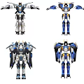 Electric Toys Transformable Robot Action Figures With Blue White Design And Multiple Poses 3d model