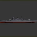 Large Battleship Water Transport with Multiple Turrets Masts Gray Hull and Red Bottom Design