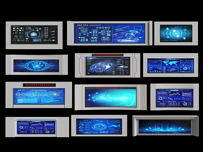 Futuristic Tech Interface Designs With Blue Digital Displays And Control Panels 3d model