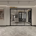 Modern Interior Design Of Spacious Corridor With Marble Floor Glass Partition And Decorative Painting