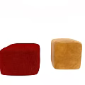 Red and Yellow Upholstered Square Shaped Ottoman Stools for Home Decor 3d model