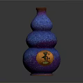 Gourd Shaped Sculpture Carving with Blue Purple Glittery Surface and Decorative Emblem On Base