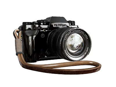 Pantax Black Digital Camera With Brown Leather Strap And Classic Design 3d model