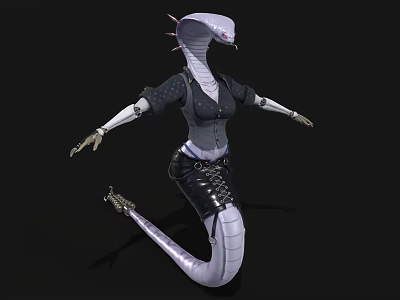 Humanoid Snake Character With Mechanical Arms And Snake Tail In Black Clothing 3d model