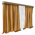 Beige Layered Curtains With Sheer Patterned Panel For Home Window Decor