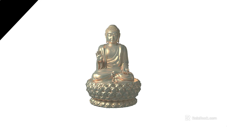 Artistic Golden Buddha Sculpture With Intricate Carving On Lotus Base 3d model 