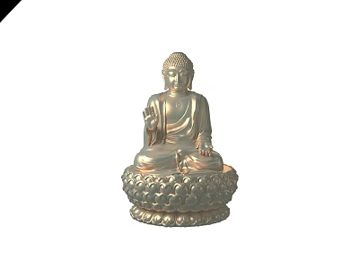Artistic Golden Buddha Sculpture With Intricate Carving On Lotus Base 3d model