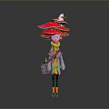 Stylish Cartoon Character With Red Mushroom Hat Yellow Coat Black Pants Yellow Boots Backpack