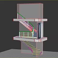 White Multi Level Building Model With Spiral Staircase And Glass Elevator Platforms 3d model