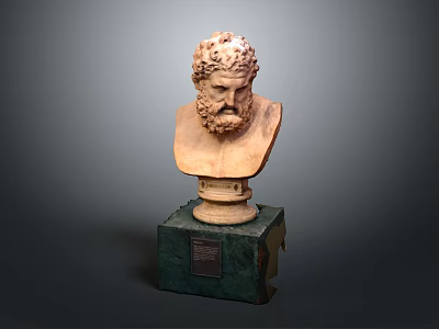 Ancient Greek Classical Bust Sculpture With Green Square Marble Base 3d model
