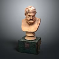 Ancient Greek Classical Bust Sculpture With Green Square Marble Base
