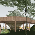 Outdoor Natural Children's Play Area Featuring Wooden Canopy Curved Stairs Green Lawn And Trees