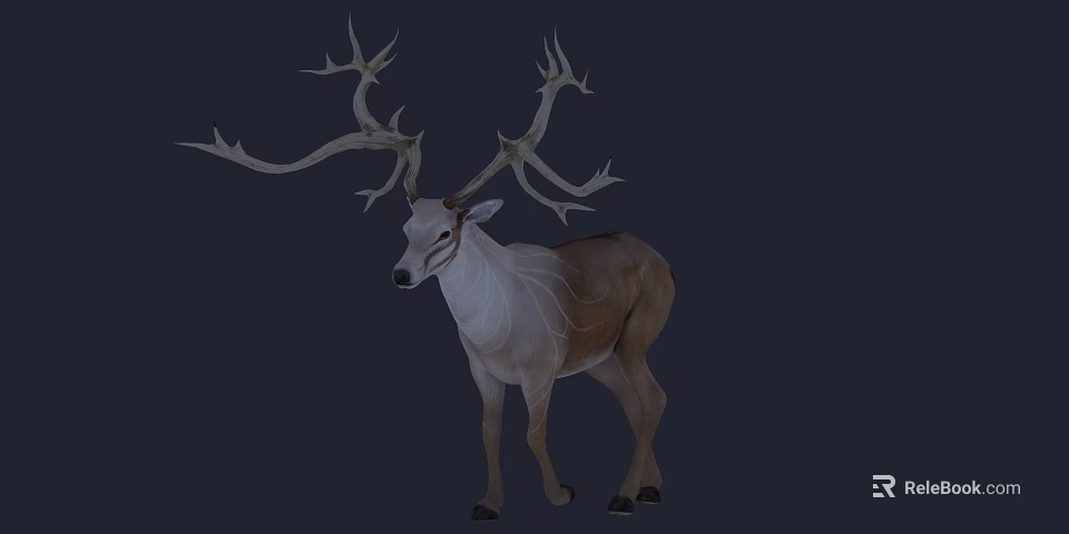 Brown And White Patterned Reptile With Large Horns On Dark Background 3d model 