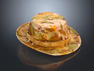 Camouflage Print Wide Brim Hat with Adjustable Strap and Outdoor Fashion Design 3d model