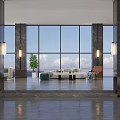 Luxurious Modern Hotel Lobby Interior Design With Marble Floor Pillars Chandeliers And Sculpture Decor
