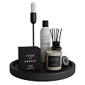 Black Tray With Soap Bar Candle Reed Diffuser And Bottles 3d model