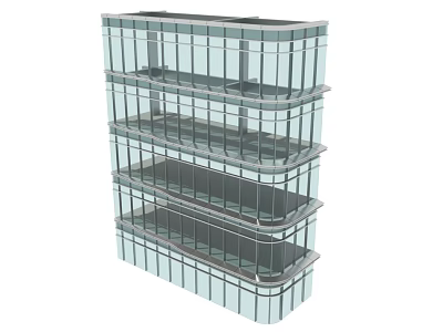 Modern Multi Story Office Building With Glass Curtain Wall And Protruding Floors 3d model