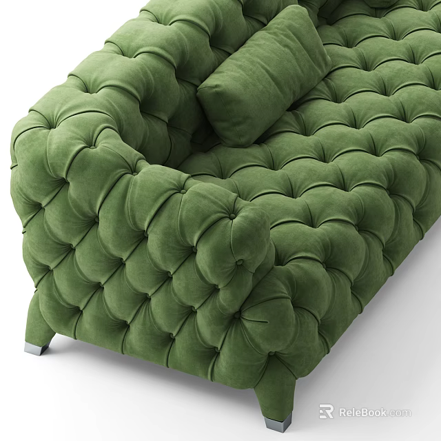 Luxurious Green Tufted Velvet Sectional Sofa With Metal Legs And Plush Cushions 3d model 