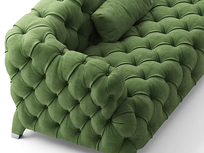 Luxurious Green Tufted Velvet Sectional Sofa With Metal Legs And Plush Cushions 3d model
