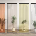 Stylish Glass Room Dividers With Colored Panels Black Frames And Potted Plants 3d model