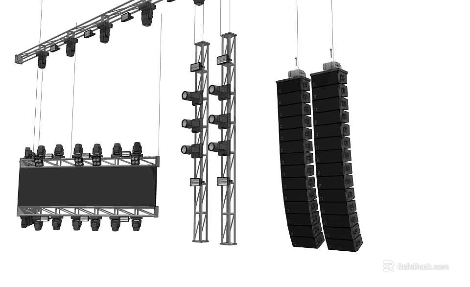 Stage Lighting Setup With Hanging Downlights And Spotlights On Truss Structure 3d model