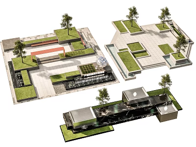 Contemporary Park Landscape Design With Green Spaces Trees Walkways And Seating Areas 3d model