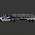 White And Blue Semi Truck With Green Covered Cargo Trailer And Colorful Cab Graphics