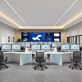 Modern Monitoring Room Interior With Computer Screens And Office Chairs