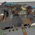 Traditional Style Commercial Street With Central Plaza Shops And Water Feature Layout