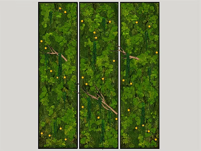 Green Plant Wall Decorative Design With Lush Green Leaves And Small Yellow Flowers 3d model