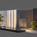Contemporary Garden Feature Wall With Textured Panels Waterfall Green Plants And Lighting