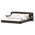 Modern Double Bed With Upholstered Headboard Multiple Color Options Soft Pillows And Wooden Side Table 3d model