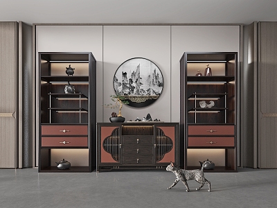 New Chinese Style Antique Rack Decorative Cabinet Bookshelf Side Cabinet Entrance Cabinet 3d model