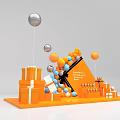 Orange Inflatable Structure with Colorful Balloons and Orange White Gift Boxes for Event Decoration