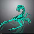 Cyan Origami Style Scorpion 3D Model with Geometric Design and Reflective Surface on Black Background