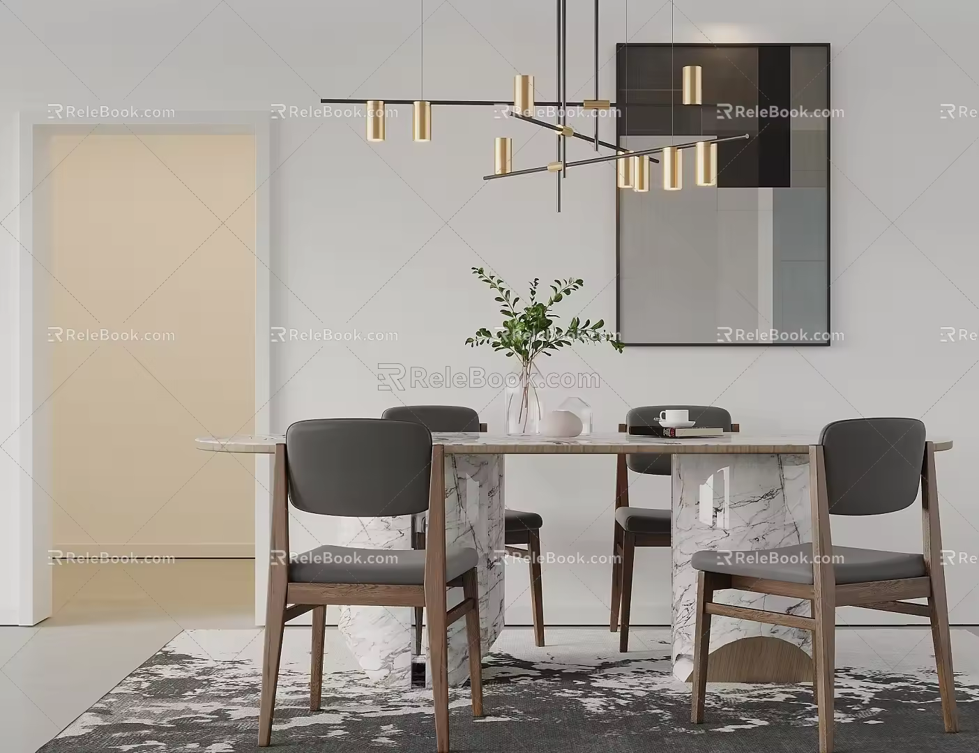 Log Style Dining Table and Chair Combination Hanging Picture 3d model