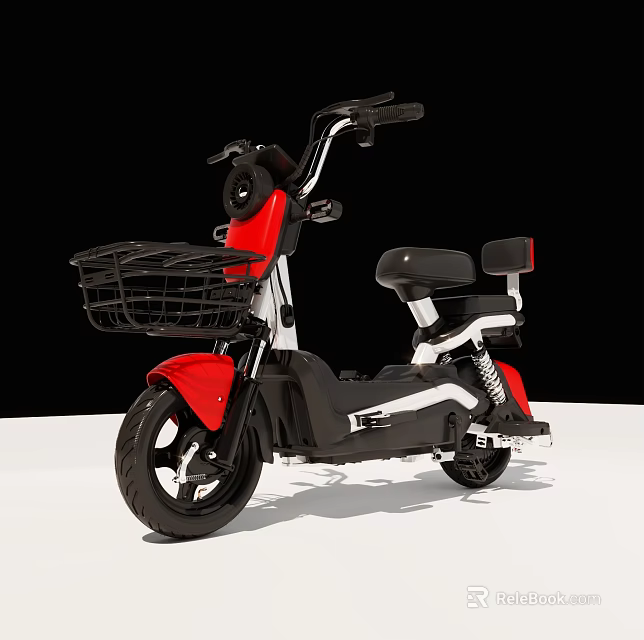 Red And Black Electric Scooter With Front Basket Black Seat And White Base 3d model 