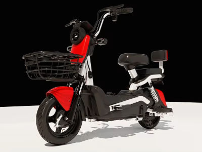 Red And Black Electric Scooter With Front Basket Black Seat And White Base 3d model