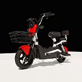 Red And Black Electric Scooter With Front Basket Black Seat And White Base