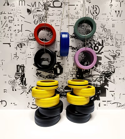 Vibrant Colorful Tires Stacked and Hanging in Multiple Colors Decorative 3d model Vibrant Colorful Tires Stacked and Hanging in Multiple Colors Decorative 3d model